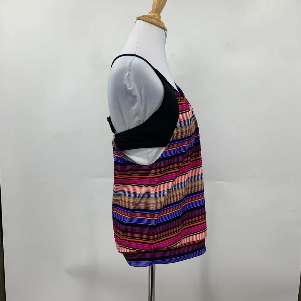 Athleta Capri Stripe Blousy Tankini Womens 34 B/C Shelf Bra Padded Strappy Back